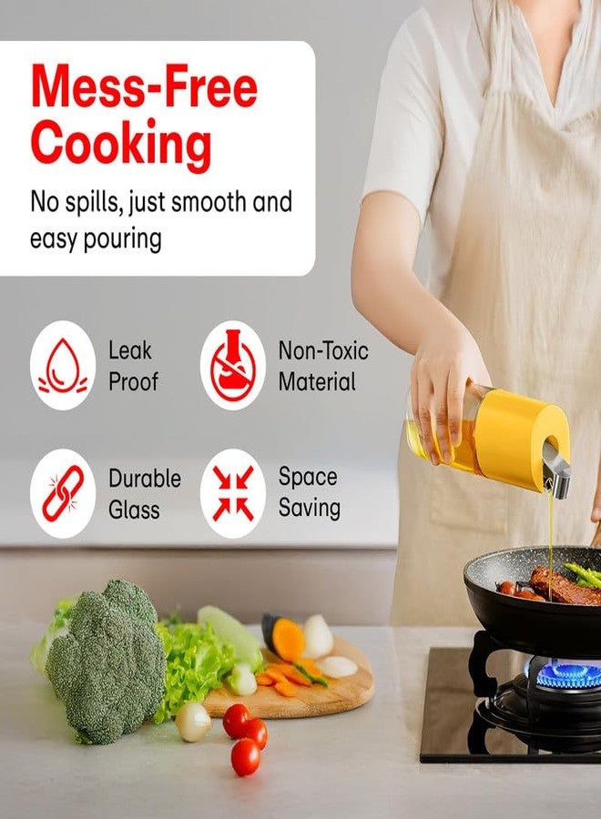 PRIME PICK زجاجة توزيع زيت برايم بيك سعة 500 مل للمطبخ، برطمان زجاجي مانع للتسرب مع غطاء قلاب تلقائي وفوهة من الفولاذ المقاوم للصدأ مانعة للتنقيط، وعاء شفاف لزيت الزيتون والخل وصلصة الصويا وصلصة الشواء وتتبيلة السلطة. - Image 4